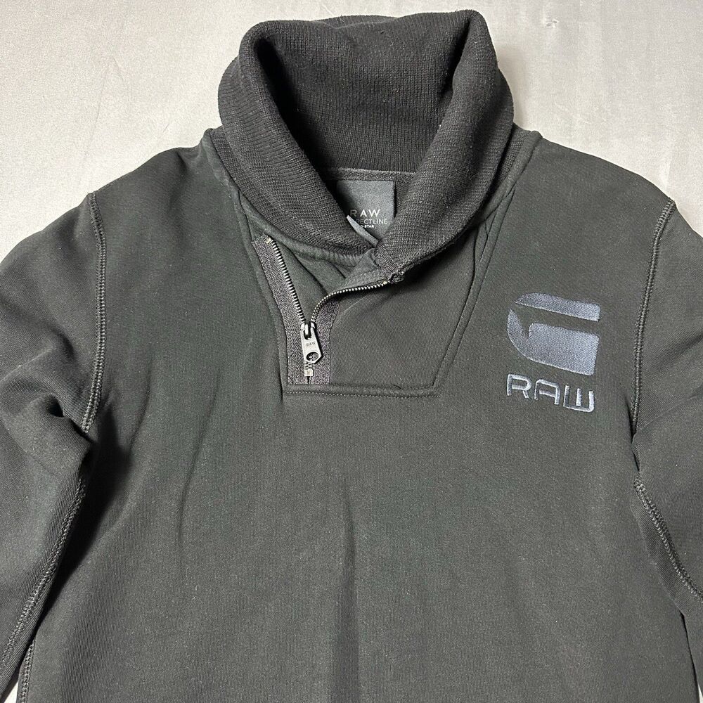 RAW G STAR Sweater Men Small Black CorrectLine Cotton Shawl Collar Embroidered
